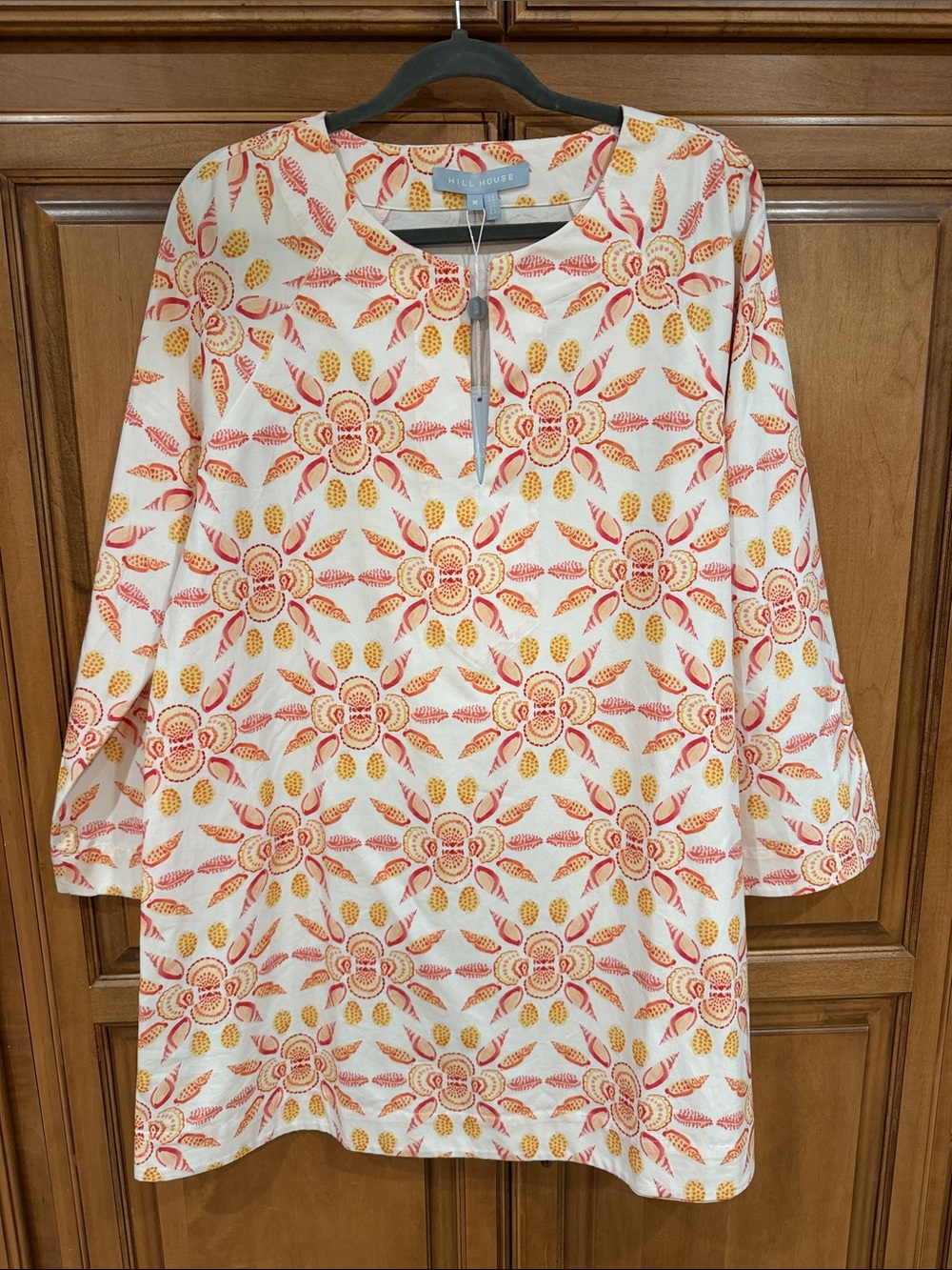 Hill House Cream Tunic with Coral and Yellow Shell Pattern